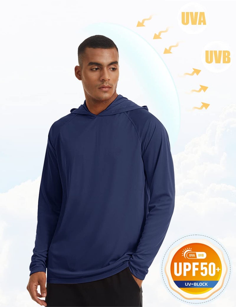 MAGCOMSEN Fishing Shirts for Men Long Sleeve with Hooded Rash Guards UPF 50+ Sun Protection Hiking Active Athletic Shirts Performance T-Shirt Navy - Image 3